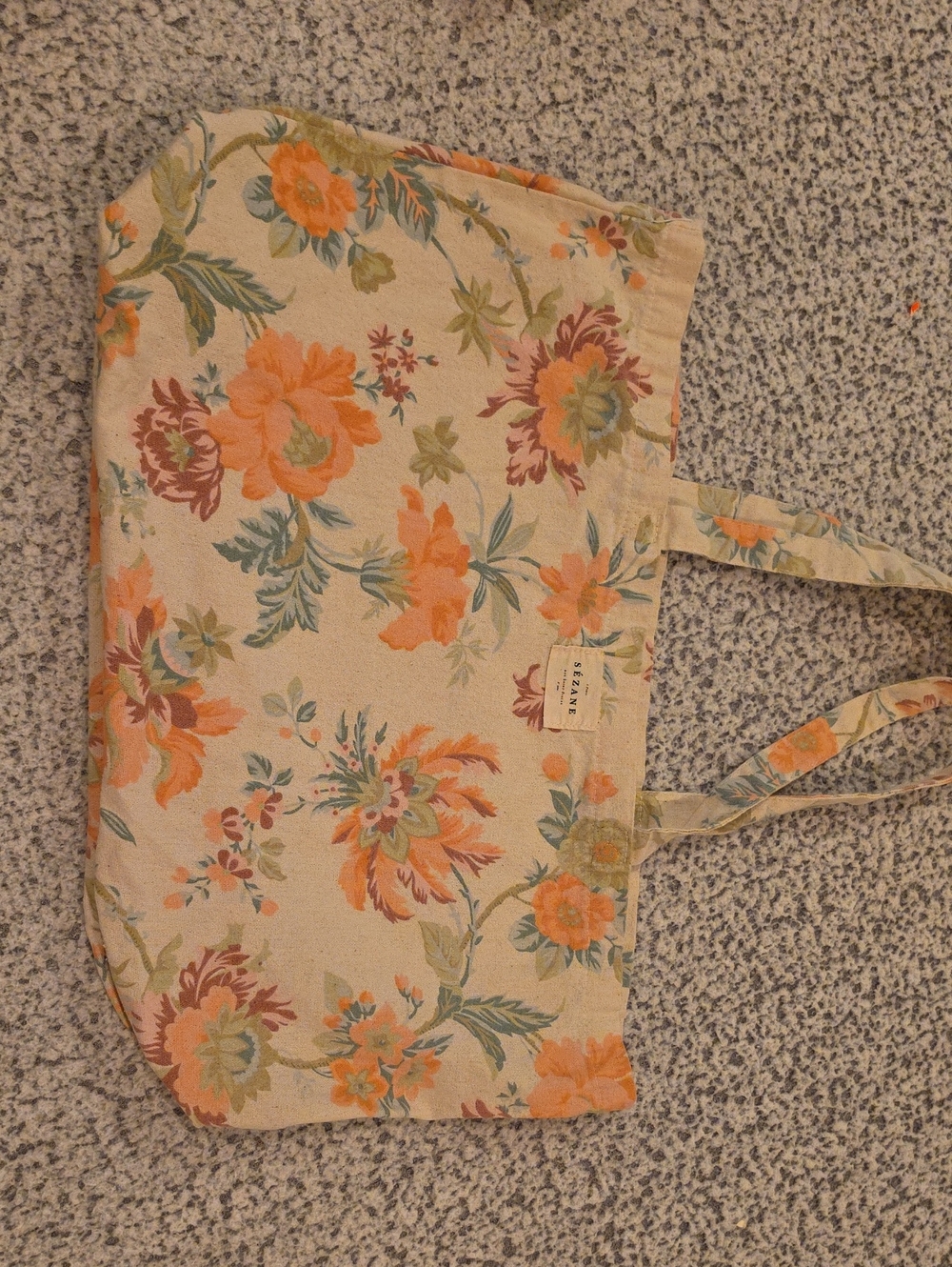 SEZANE Floral Canvas Tote Bag - Beige & Orange